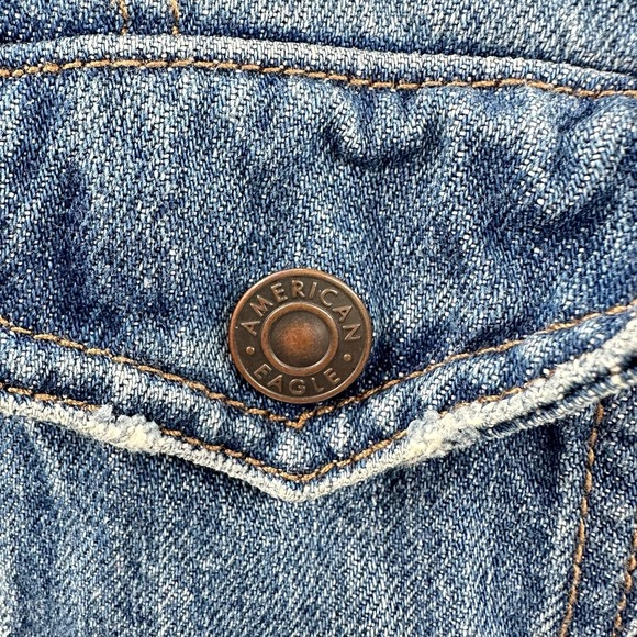 American Eagle Bib Overall Shorts Distressed Medium Wash Womens Small S Cotton - Picture 4 of 12